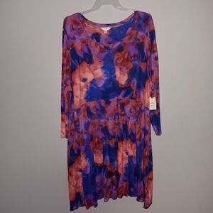 Terra and sky women's dress size 4X tye dye blue and purple long sleeves